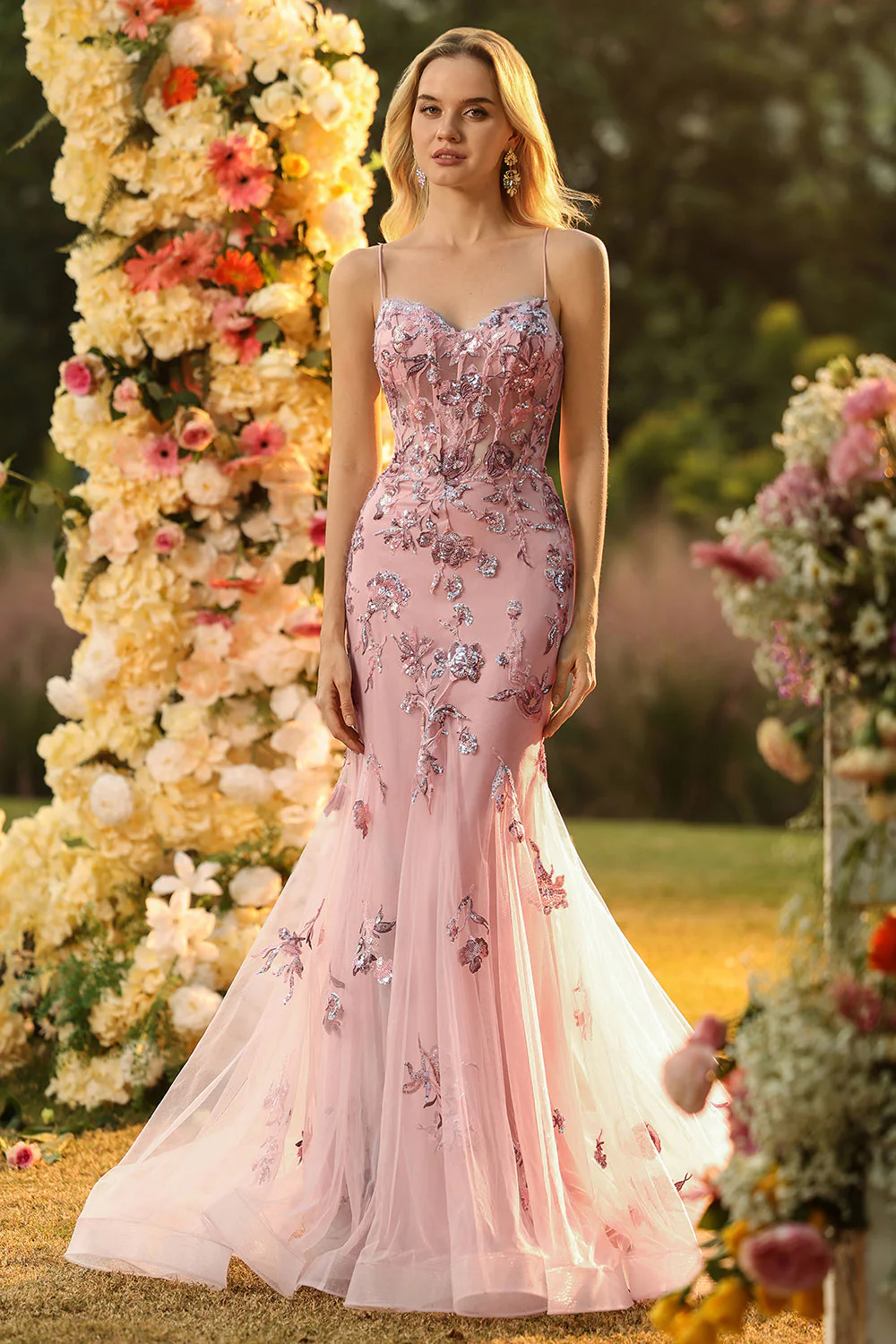 Blush Sirène Corset Applique Robe de Bal Longue avec Perles - Image 3
