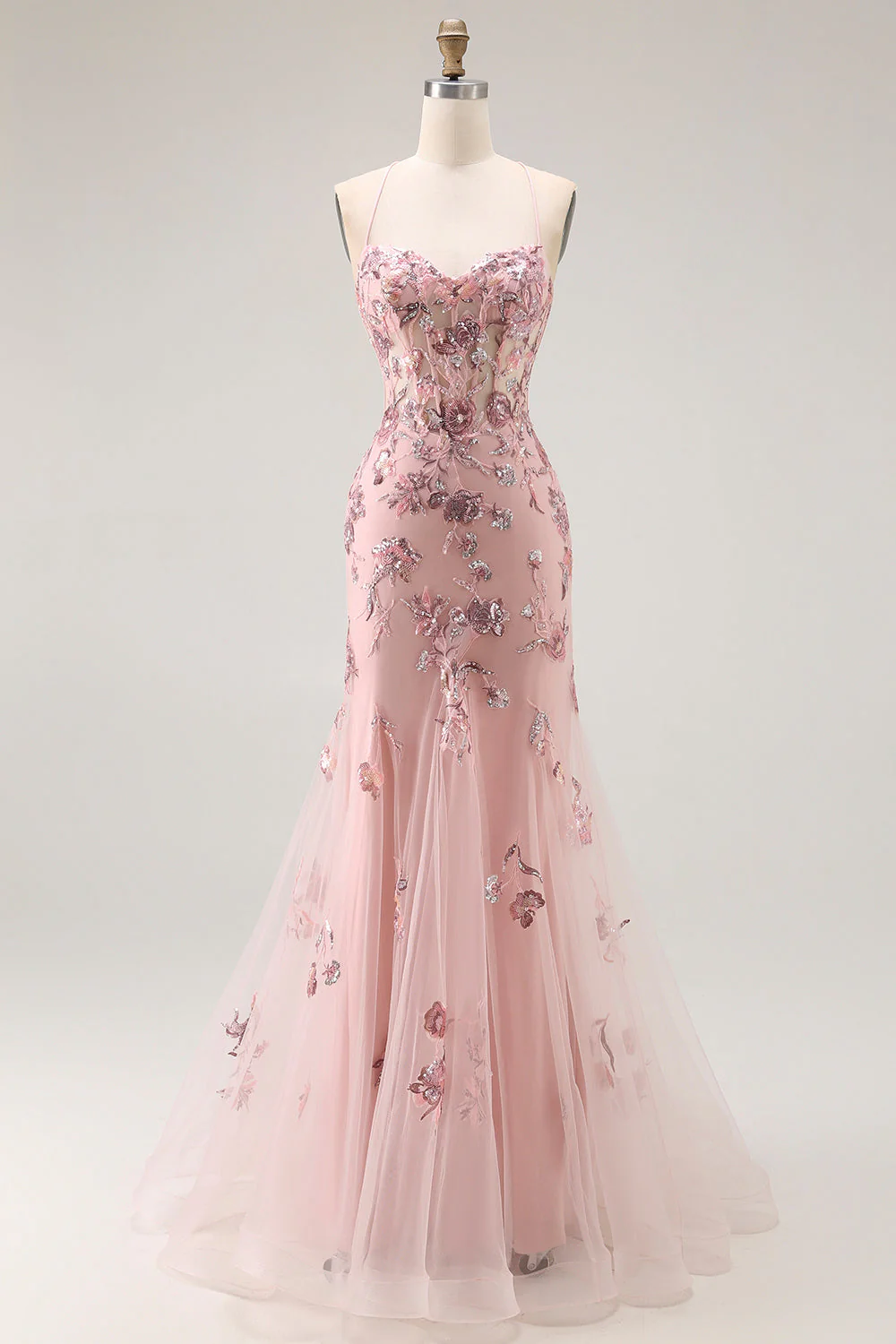 Blush Sirène Corset Applique Robe de Bal Longue avec Perles