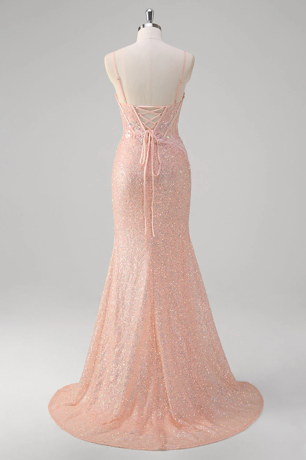 Blush Sirène Spaghetti Bretelles Corset Pailleté Robe de Bal Longue - Image 2
