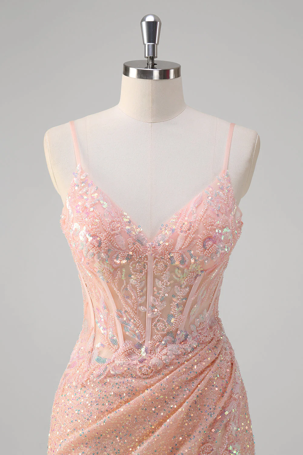 Blush Sirène Spaghetti Bretelles Corset Pailleté Robe de Bal Longue - Image 4