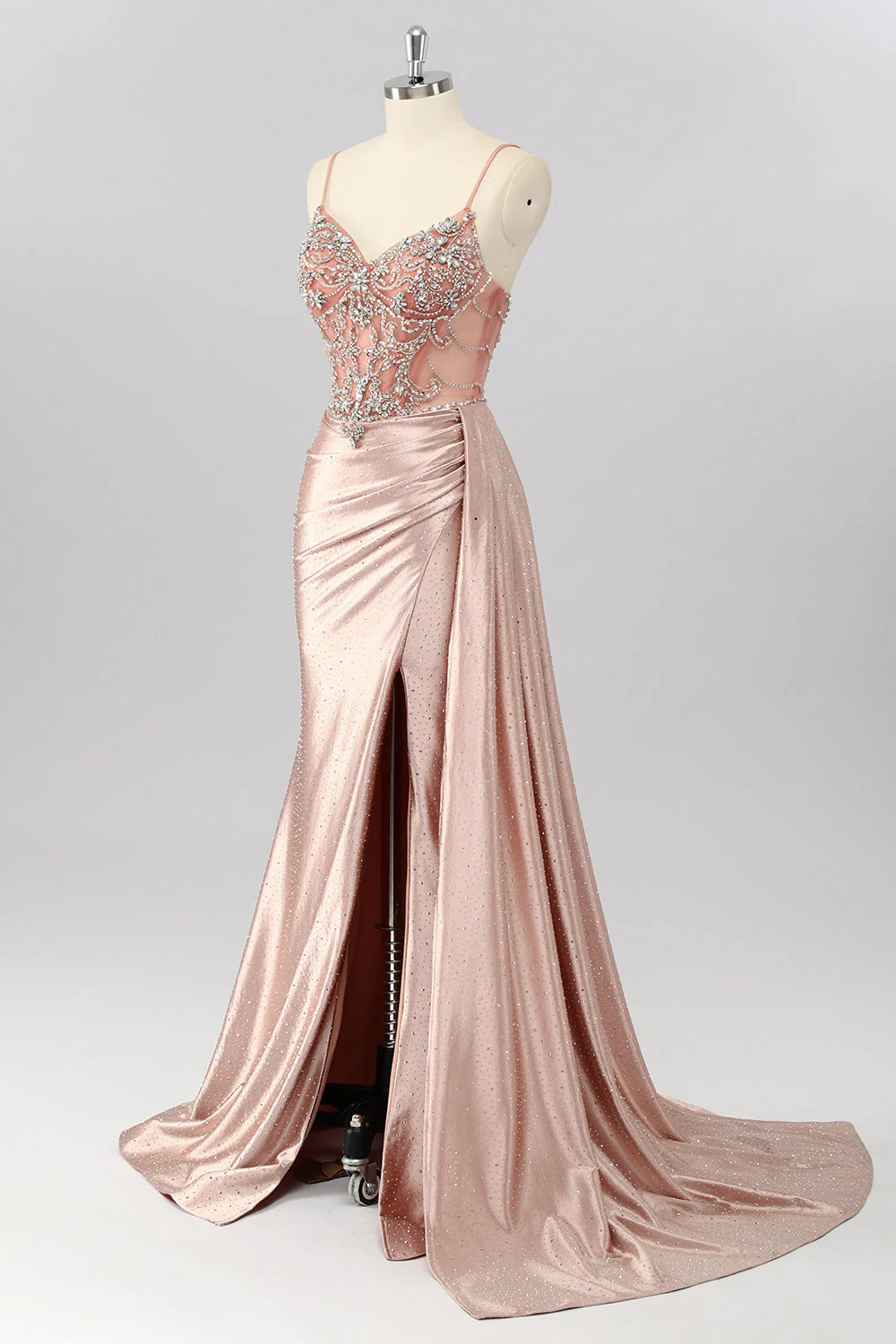 Blush Sirène Spaghetti Bretelles Perles Robe de Bal avec Banderole Latérale - Image 3