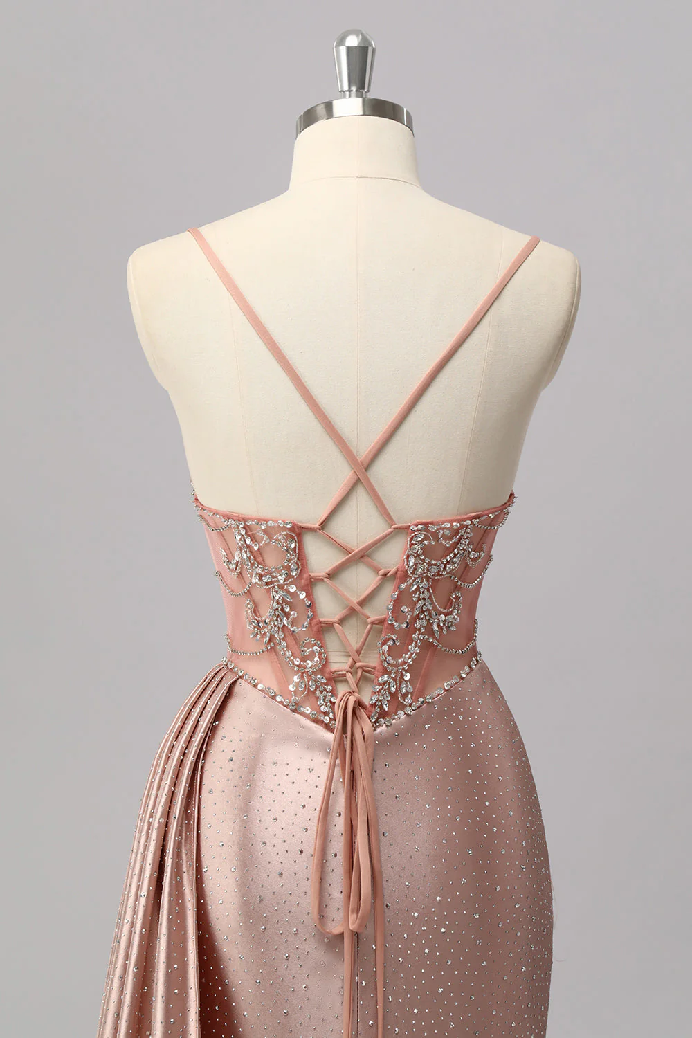 Blush Sirène Spaghetti Bretelles Perles Robe de Bal avec Banderole Latérale - Image 5