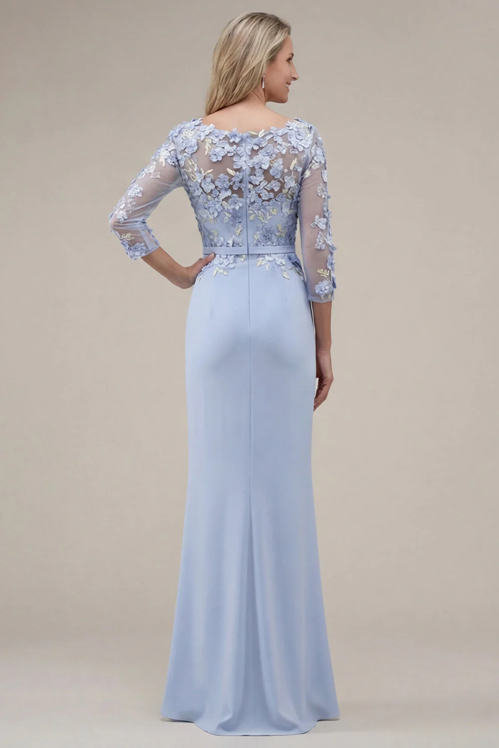 Blush velout, fourreau à col bateau, longue robe de mère de la mariée appliquée avec des fleurs 3D - Image 8