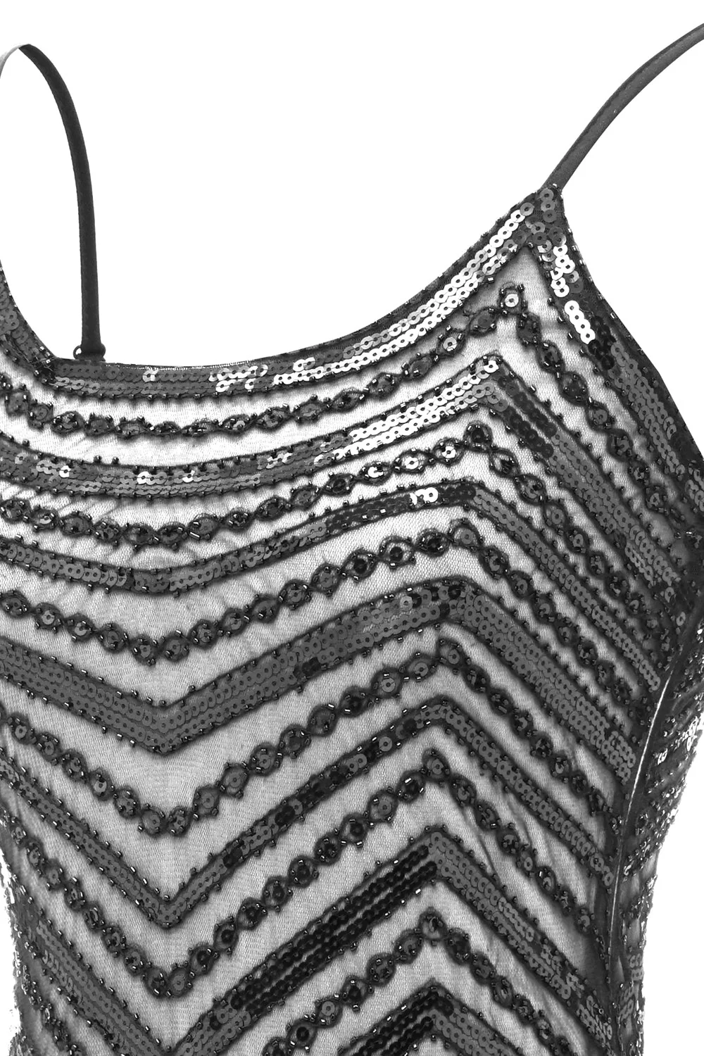 Bodycon Noir Argent Paillettes 1920s Robe - Image 5