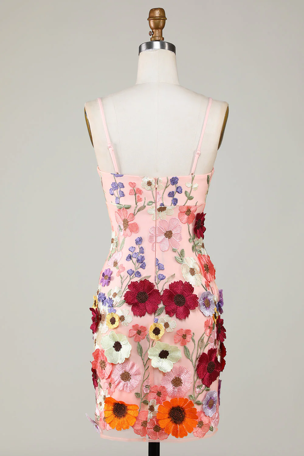 Robe de cocktail noire à bretelles spaghetti moulante avec fleurs 3D - Image 8