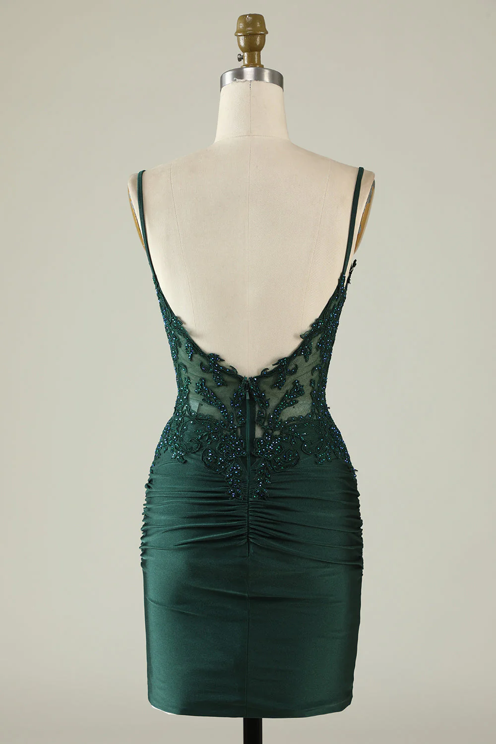 Robe de cocktail courte bleu royal moulante à bretelles spaghetti avec perles - Image 10
