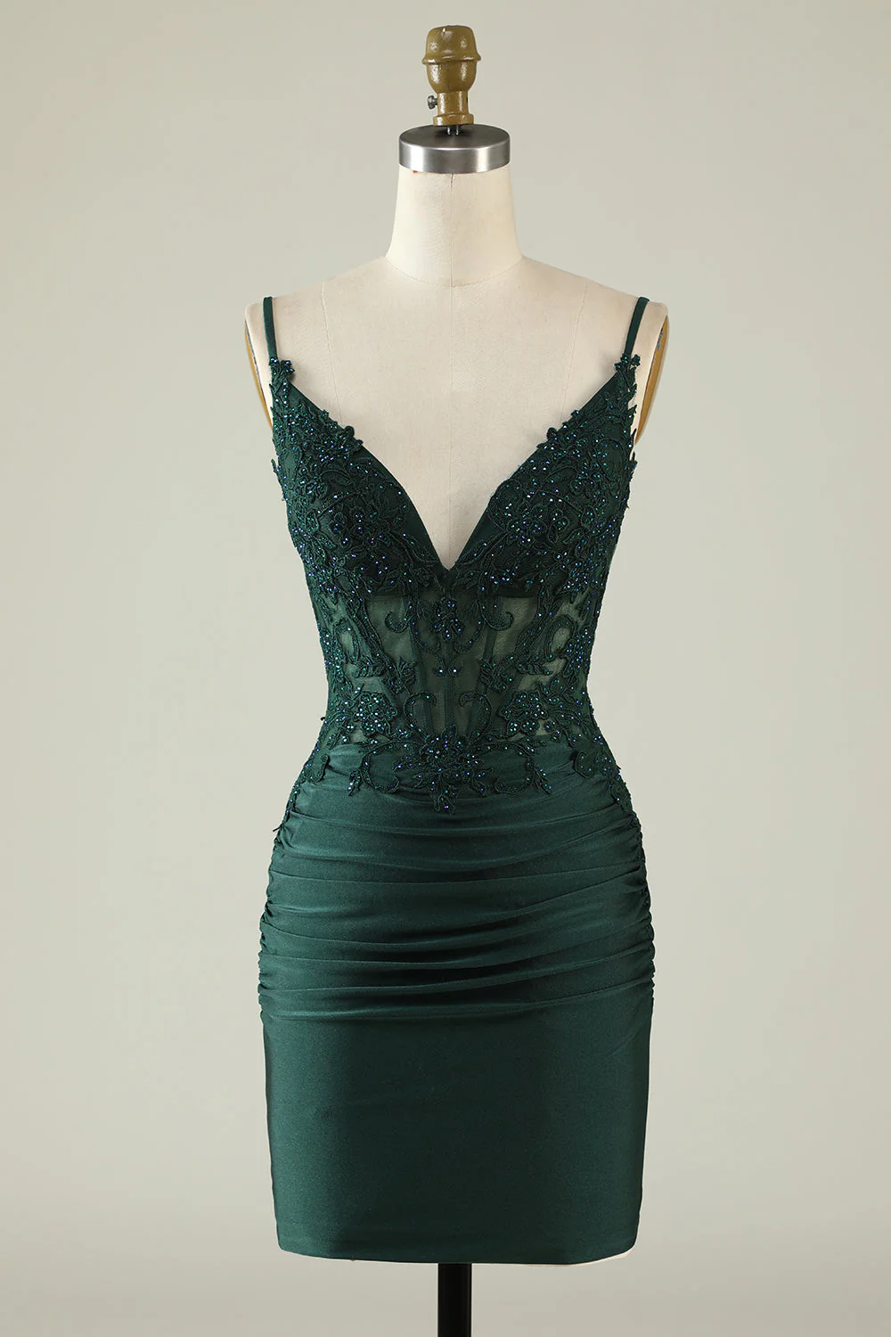 Robe de cocktail courte bleu royal moulante à bretelles spaghetti avec perles - Image 9