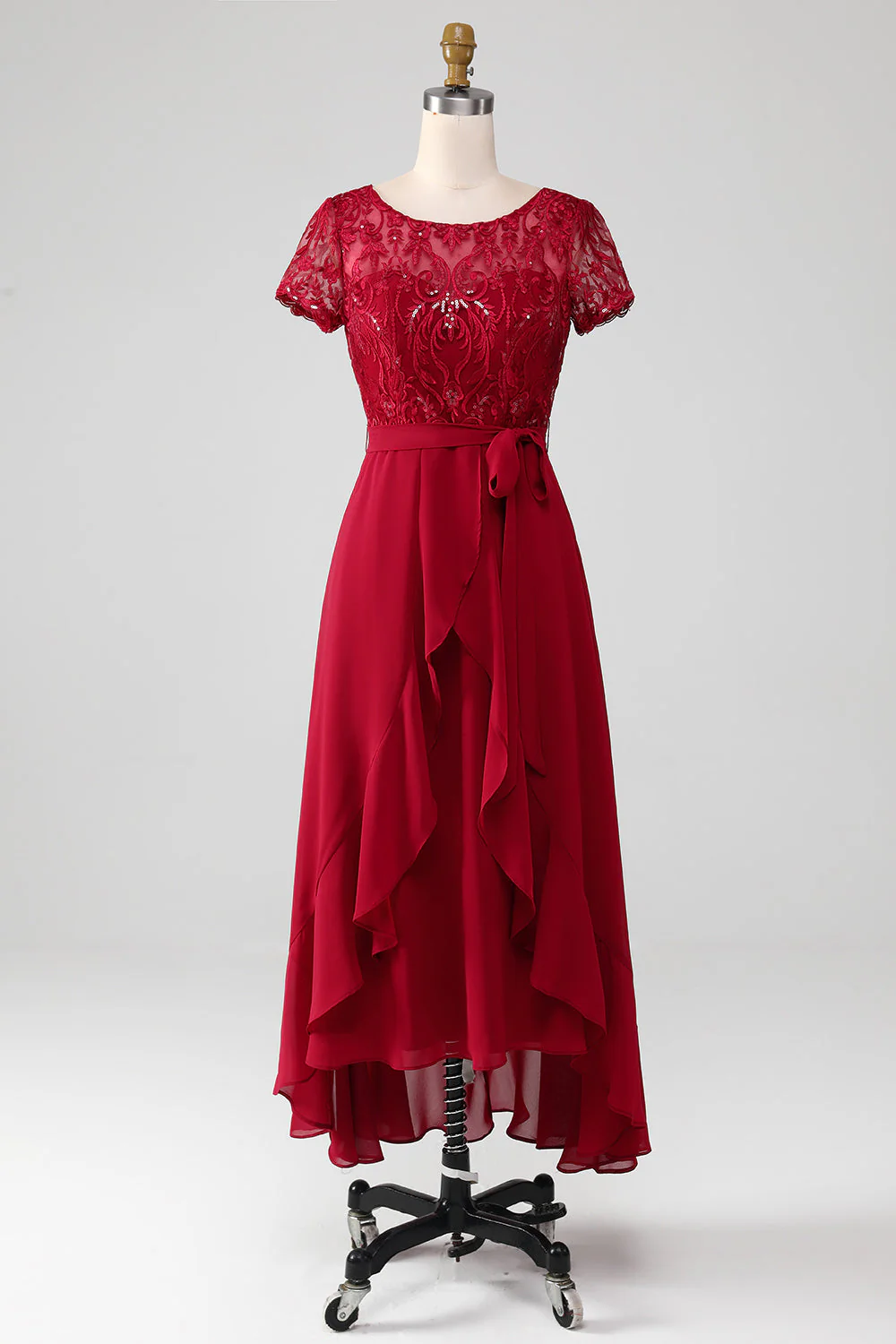 Bordeaux asymétrique paillettes scintillantes mère de robe de mariée avec Appliques