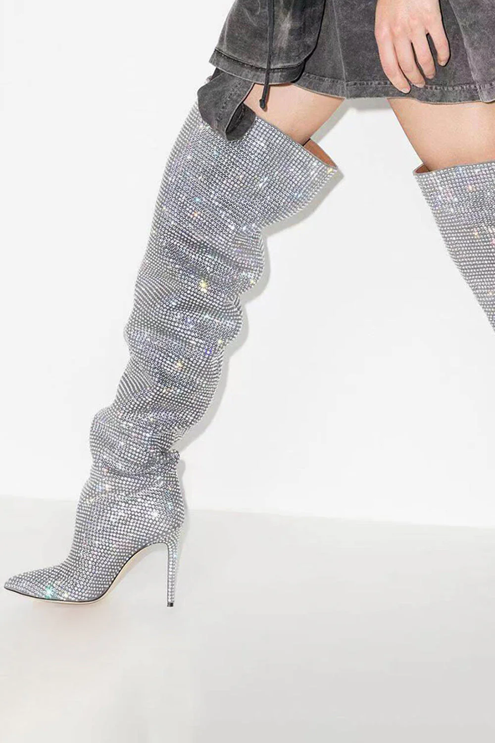 Bottes de bal en strass argentées scintillantes