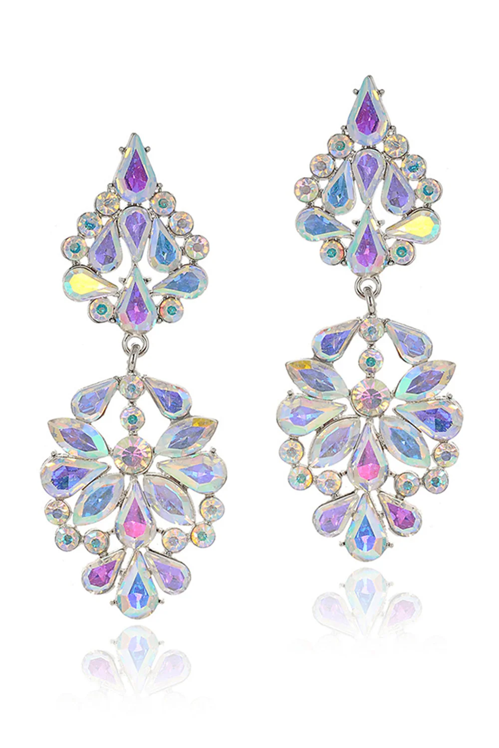 Boucles d’oreilles longues en forme de fleurs roses scintillantes avec des strass