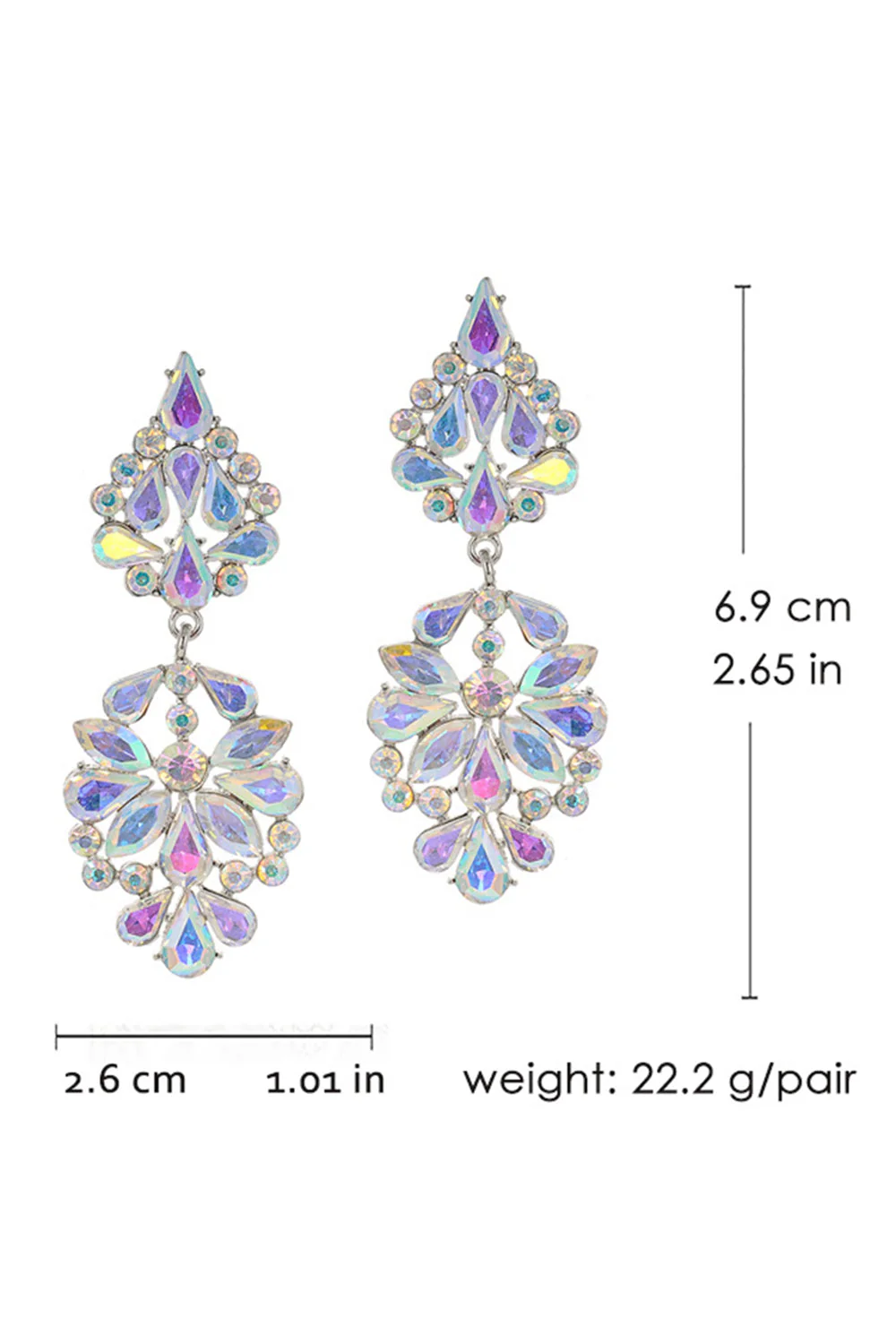 Boucles d’oreilles longues en forme de fleurs roses scintillantes avec des strass - Image 3