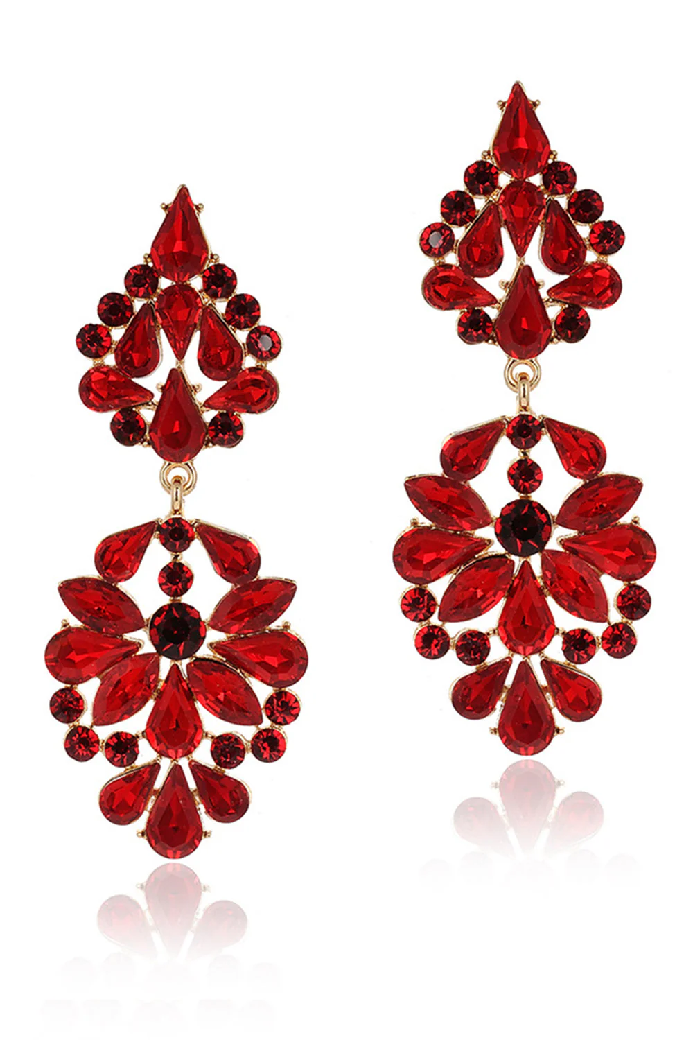 Boucles d’oreilles longues en forme de fleurs roses scintillantes avec des strass - Image 6