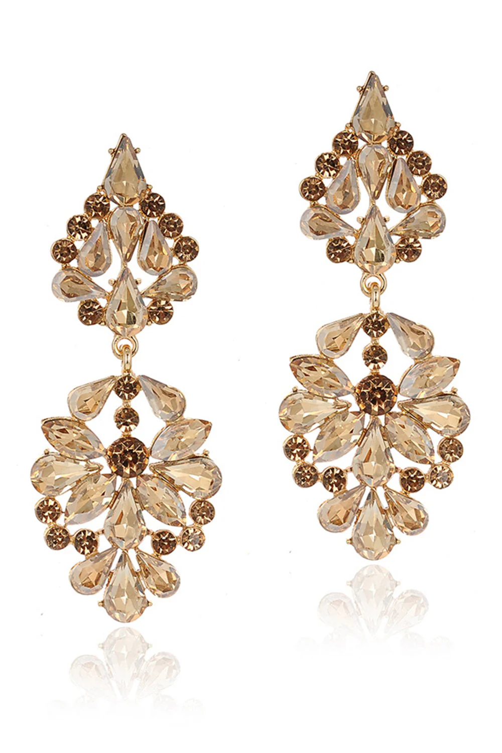Boucles d’oreilles longues en forme de fleurs roses scintillantes avec des strass - Image 8