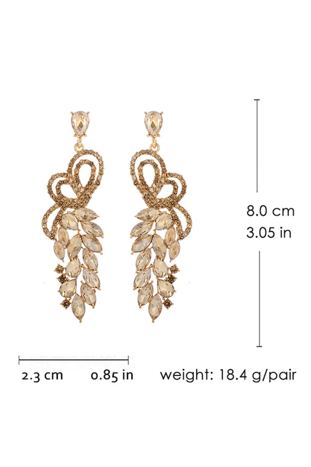 Boucles d’oreilles scintillantes en forme de feuille dorée avec des strass - Image 3