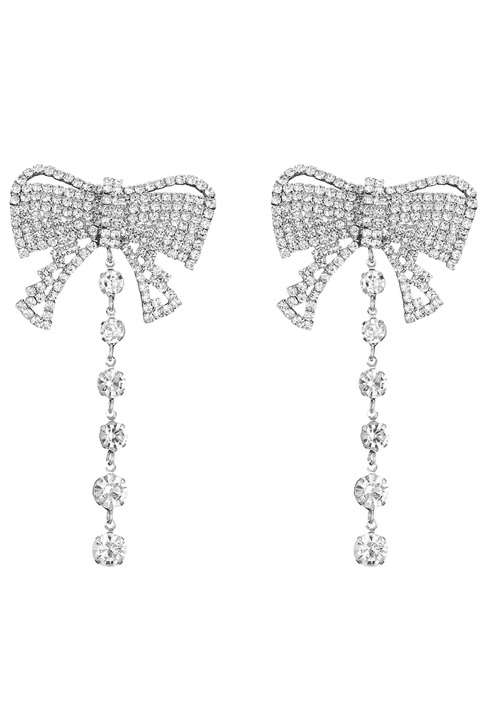 Boucles d’oreilles tombantes de bal en nœud argenté scintillantes en nœud d’appui. - Image 2