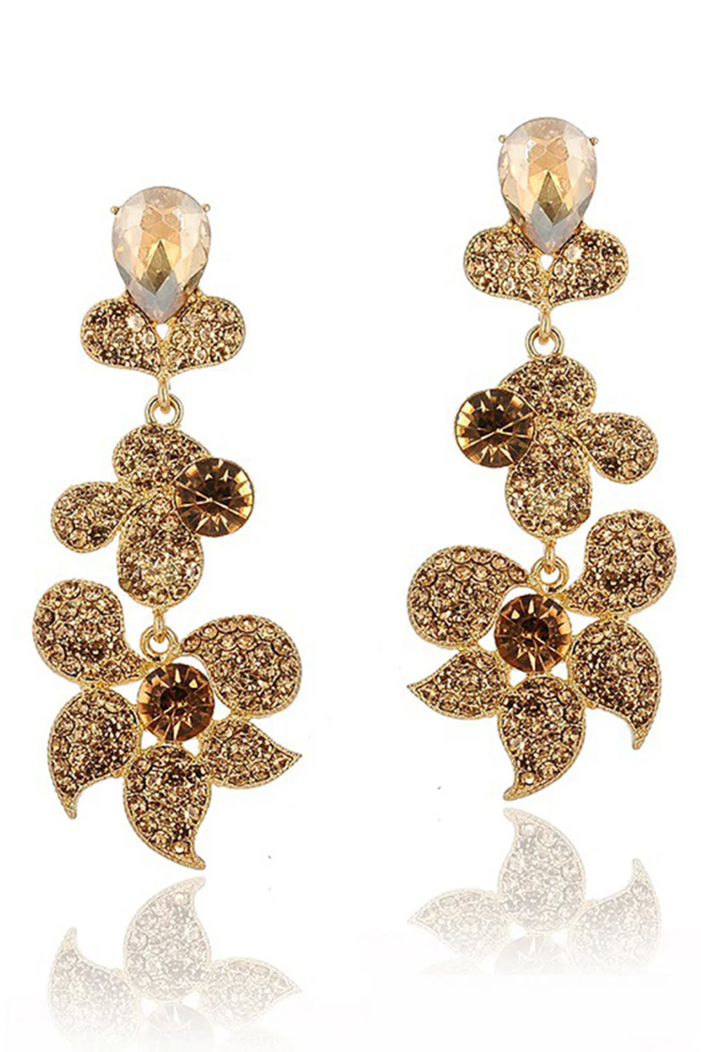 Boucles d’oreilles tombantes en forme de fleur noire scintillantes avec des strass - Image 4