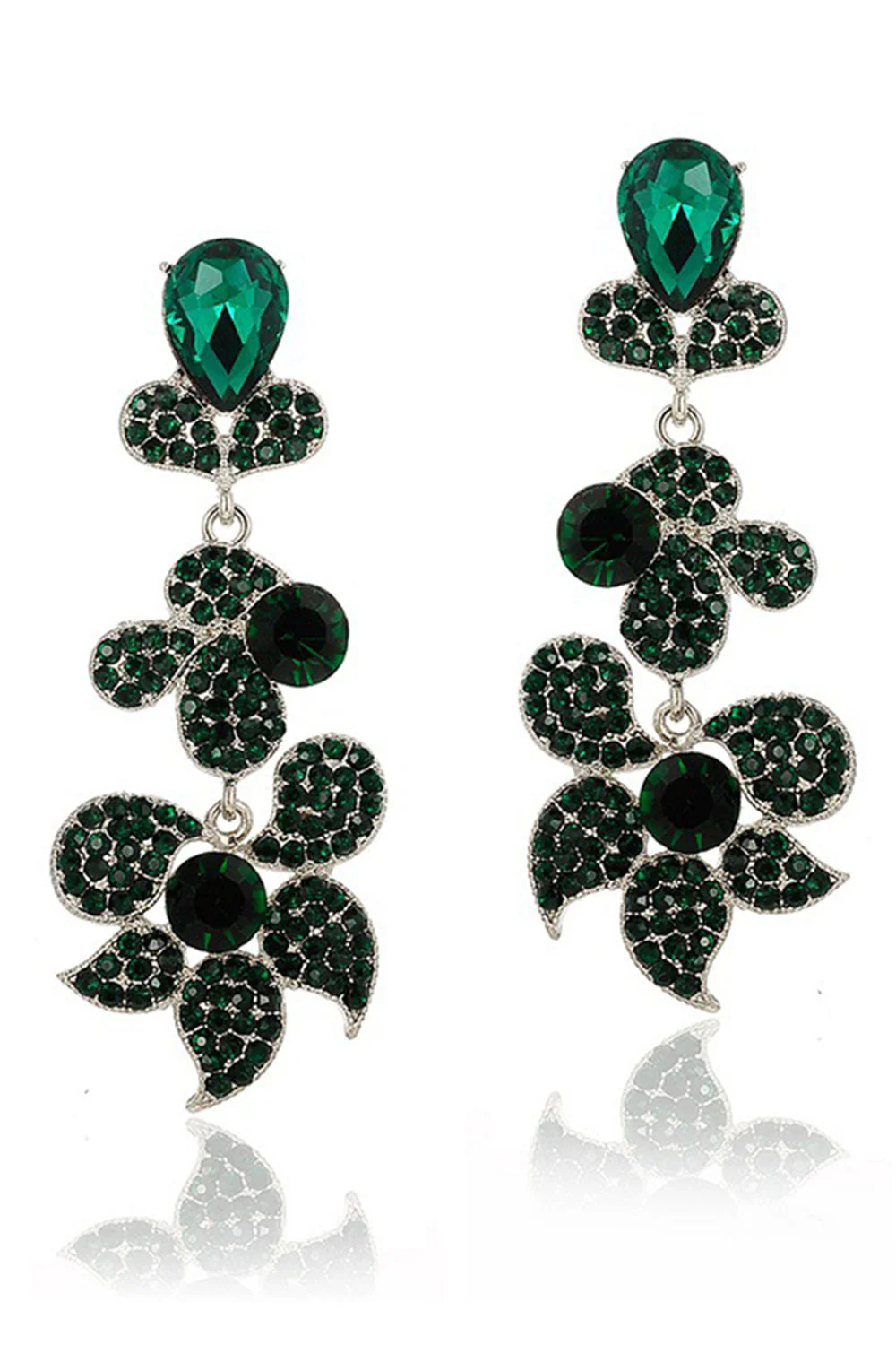 Boucles d’oreilles tombantes en forme de fleurs dorées et scintillantes en forme de strass - Image 3