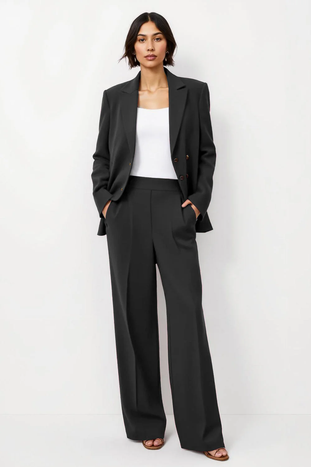 Ensemble femme bordeaux deux pièces à revers cranté avec manches - Image 4