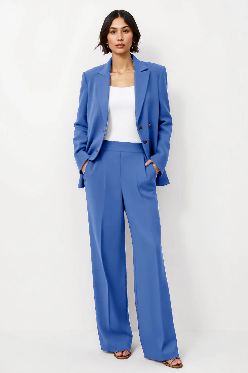Ensemble femme bordeaux deux pièces à revers cranté avec manches - Image 6