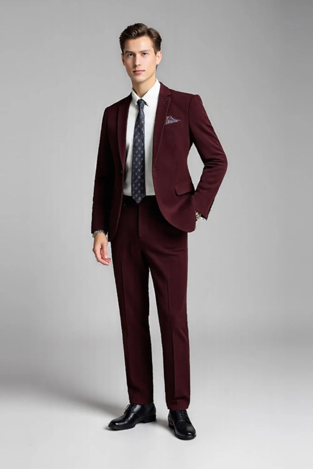 Bourgogne 2 pièces revers crantés Costumes homme - Image 3