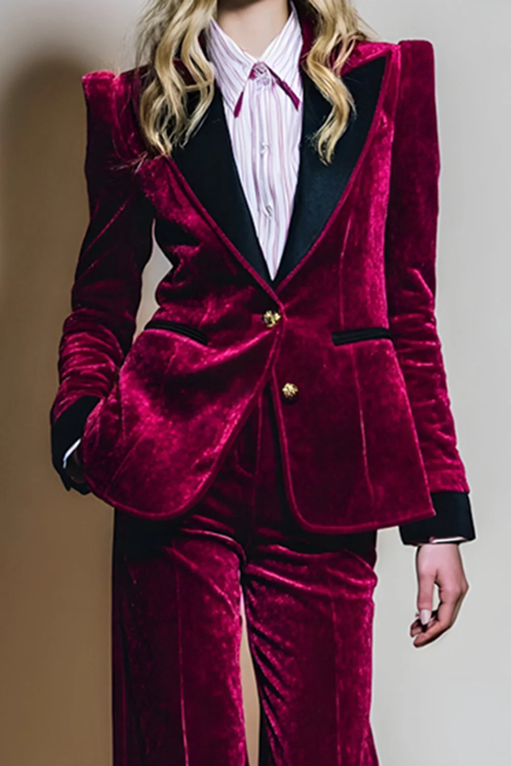 Costume de bal bourgogne en velours 2 pièces à revers simples boutonnage - Image 2