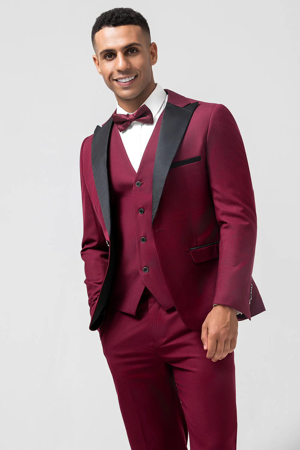 Costume de bal pour homme 3 pièces bordeaux à revers pointus - Image 3