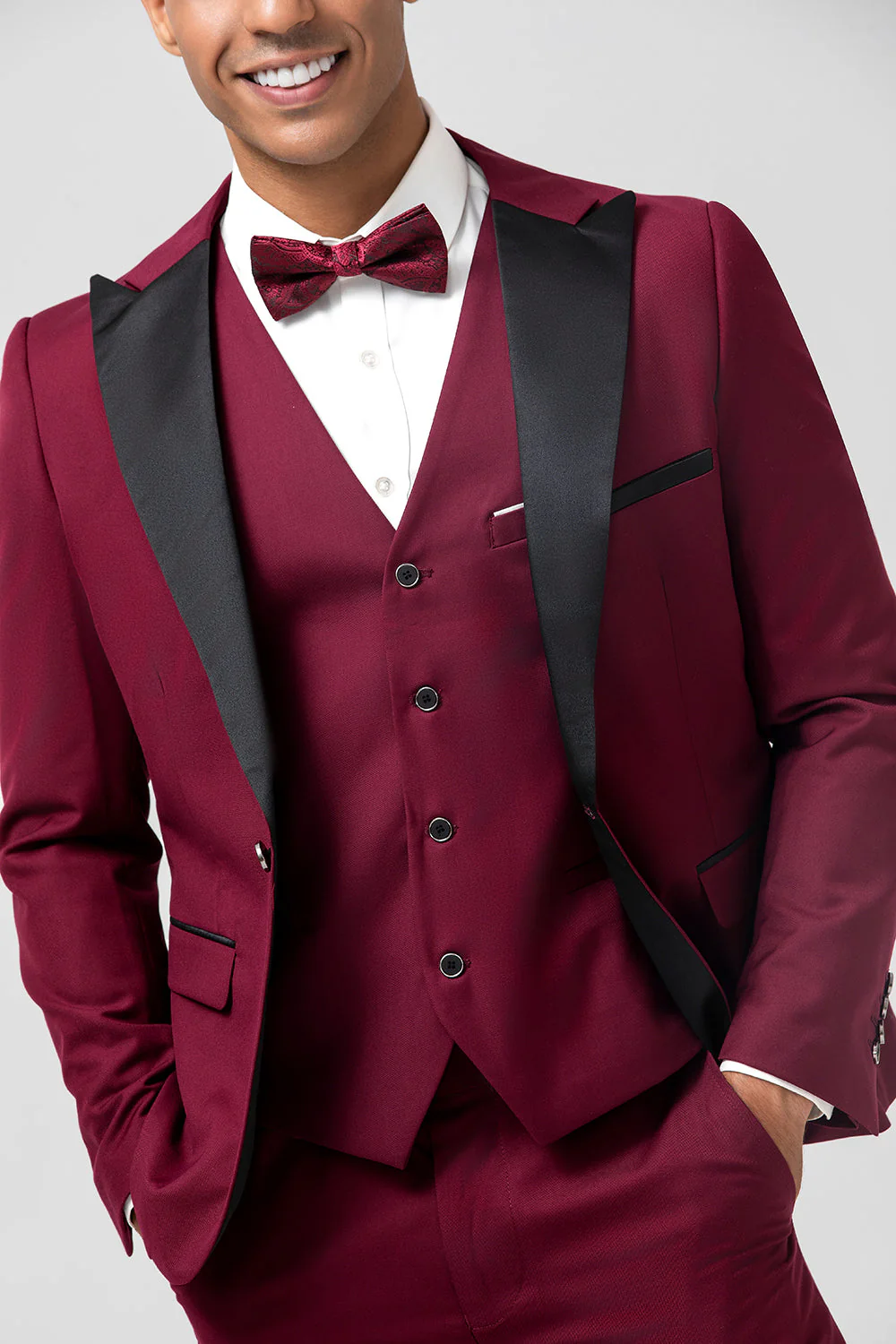 Costume de bal pour homme 3 pièces bordeaux à revers pointus - Image 4