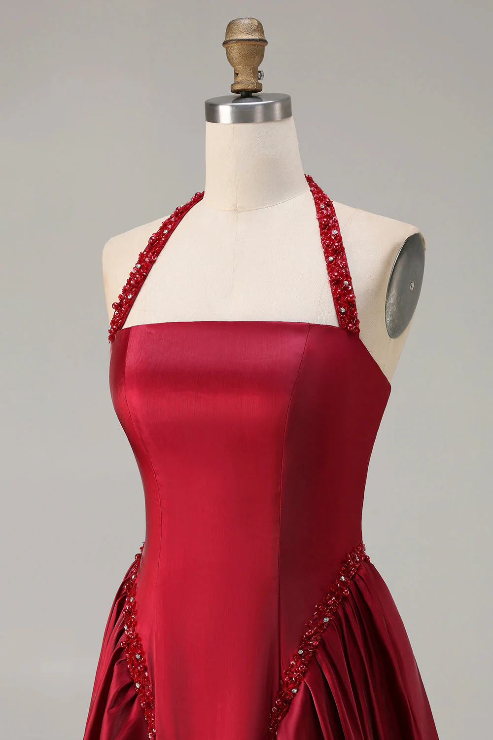 Bourgogne A Line A Line, habillée en satin perlé et longue robe de bal avec dentelle dans le dos - Image 6