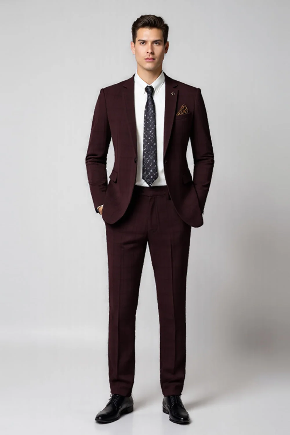 Bourgogne revers cranté 2 pièces Slim Fit Hommes Costumes