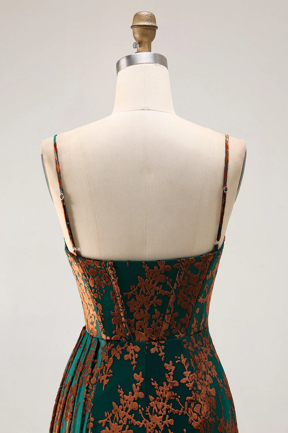 Robe sirène pour demoiselle d’honneur en velours burnout bourgogne bustier à traîne avec fente - Image 11