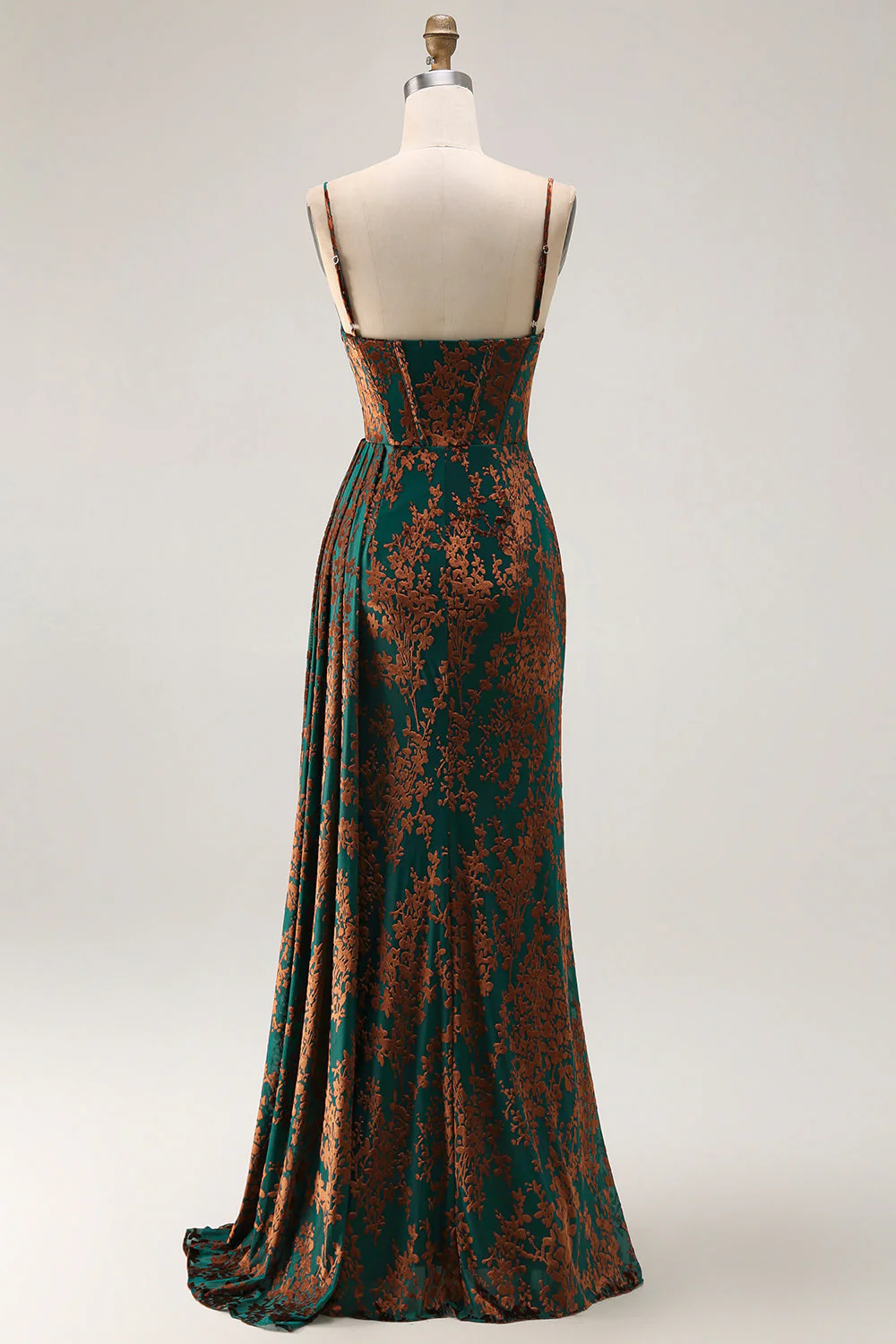 Robe sirène pour demoiselle d’honneur en velours burnout bourgogne bustier à traîne avec fente - Image 8