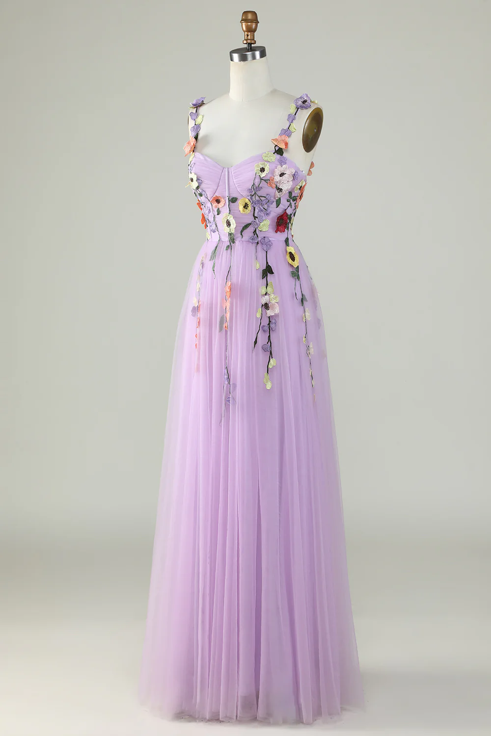 Bracelets Spaghetti Champagne Robe de bal avec fleurs 3D - Image 12