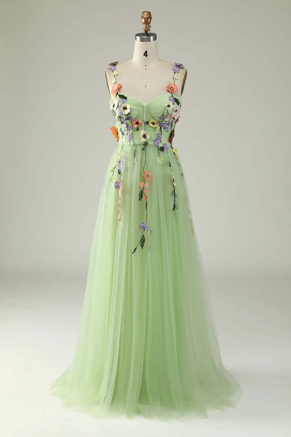 Bracelets Spaghetti Champagne Robe de bal avec fleurs 3D - Image 13