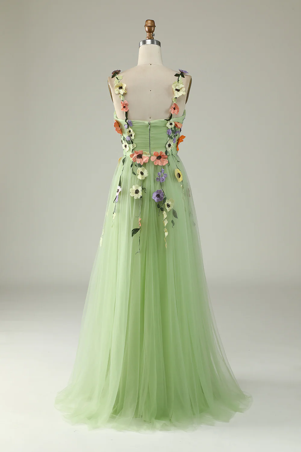 Bracelets Spaghetti Champagne Robe de bal avec fleurs 3D - Image 14