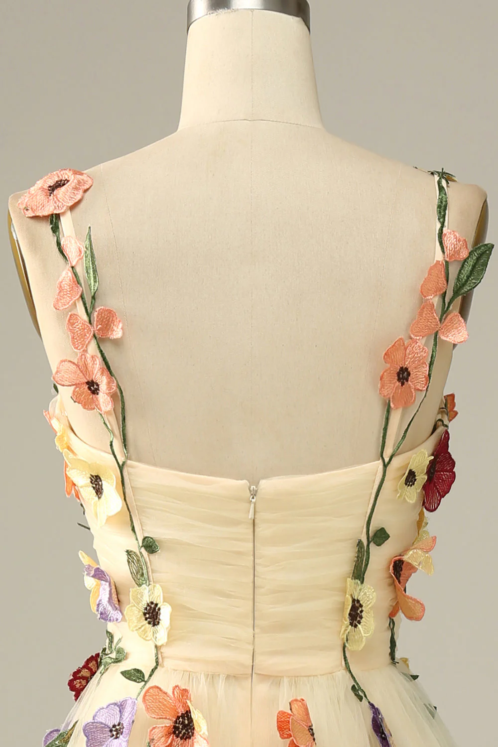 Bracelets Spaghetti Champagne Robe de bal avec fleurs 3D - Image 7