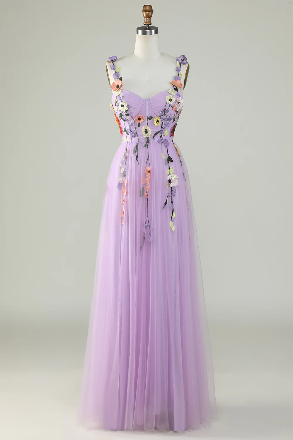 Bracelets Spaghetti Champagne Robe de bal avec fleurs 3D - Image 9