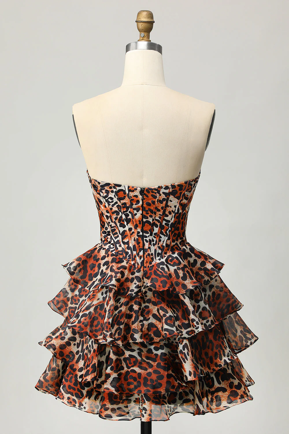 Bretelle kaki léopard à plusieurs niveaux une Robe de cocktail corset avec volants - Image 8