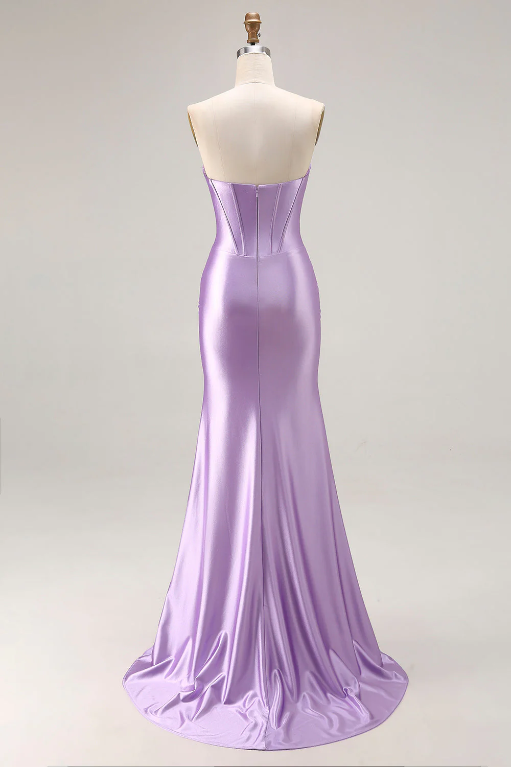 Robe de soirée sirène violette à bretelles fines corset plissé avec fente - Image 2