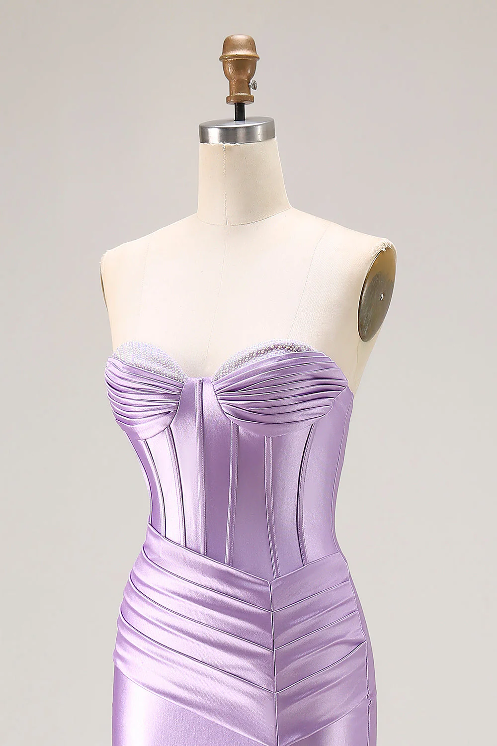 Robe de soirée sirène violette à bretelles fines corset plissé avec fente - Image 5
