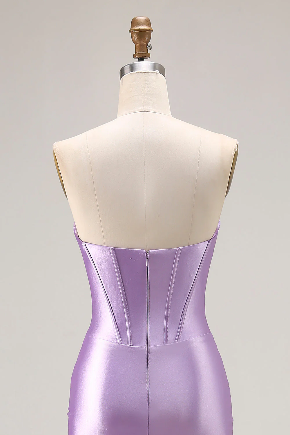Robe de soirée sirène violette à bretelles fines corset plissé avec fente - Image 6
