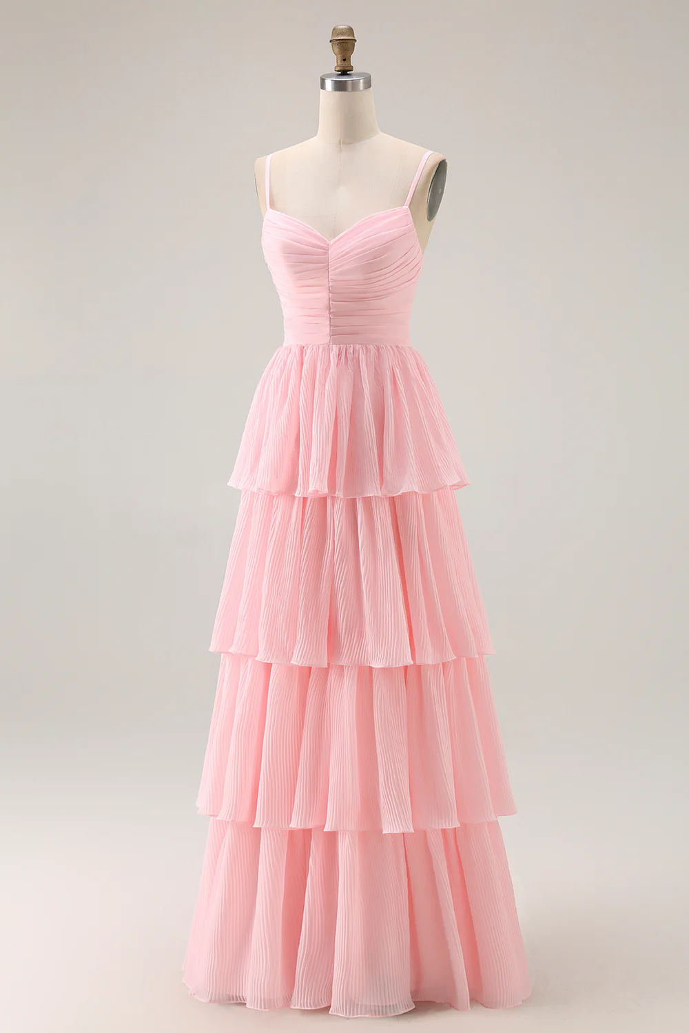 Bretelles spaghetti rose bonbon Une ligne à volants Robe de demoiselle d’honneur longue - Image 8