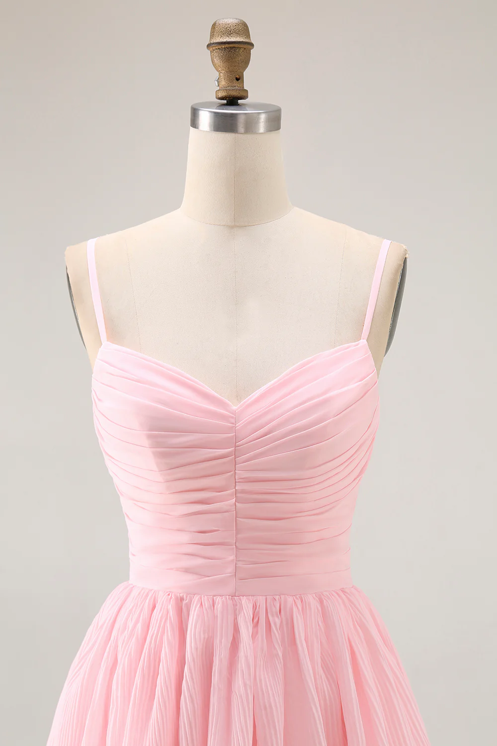 Bretelles spaghetti rose bonbon Une ligne à volants Robe de demoiselle d’honneur longue - Image 9
