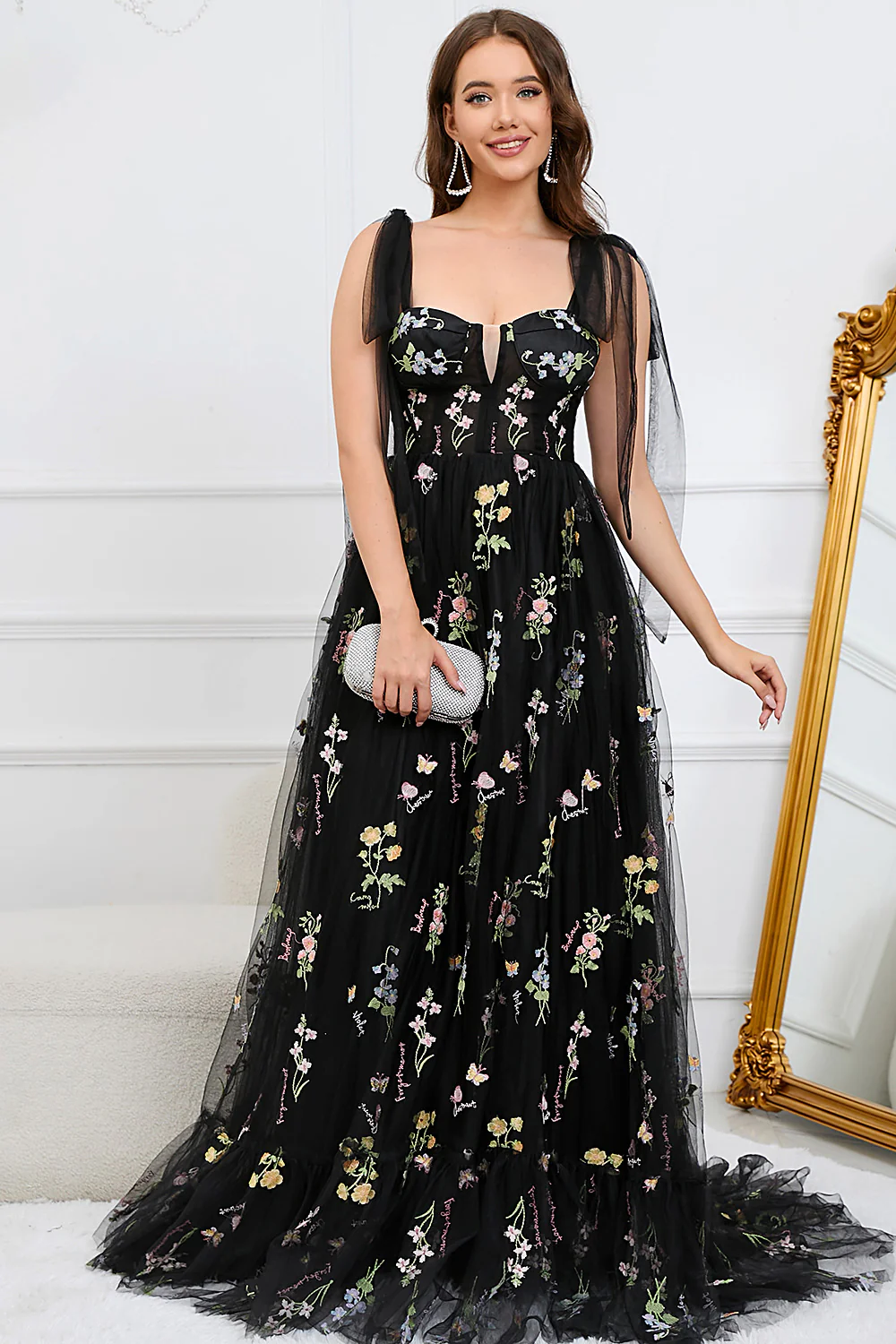 Broderie lilas Corset Robe longue de Soirée - Image 9