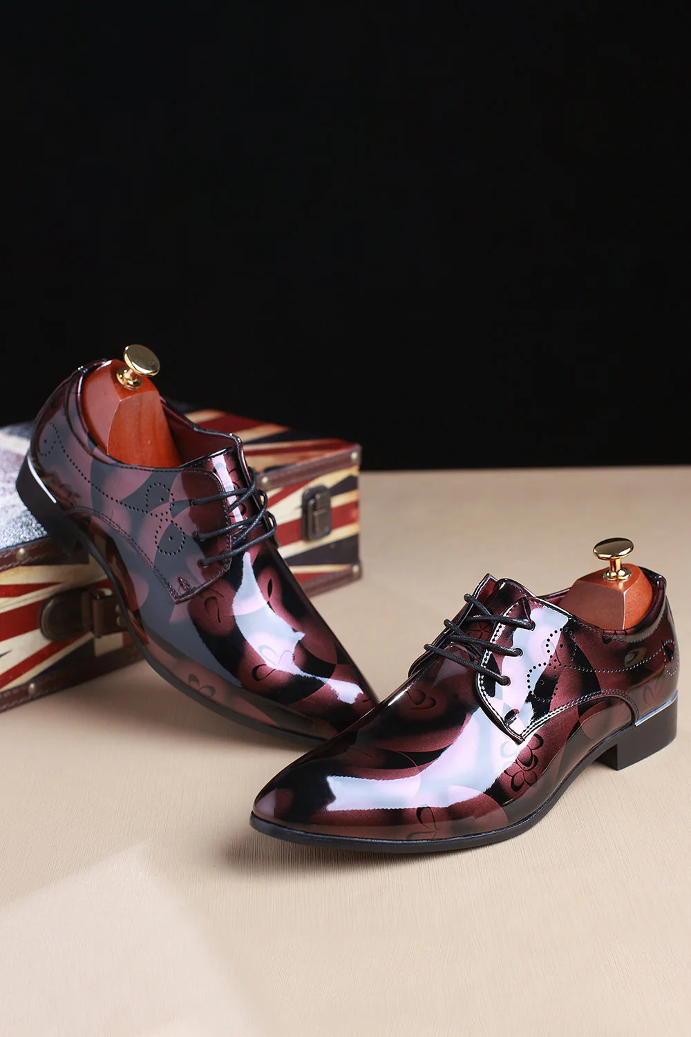 Brown Jacquard Chaussures de fête en cuir pour hommes - Image 5