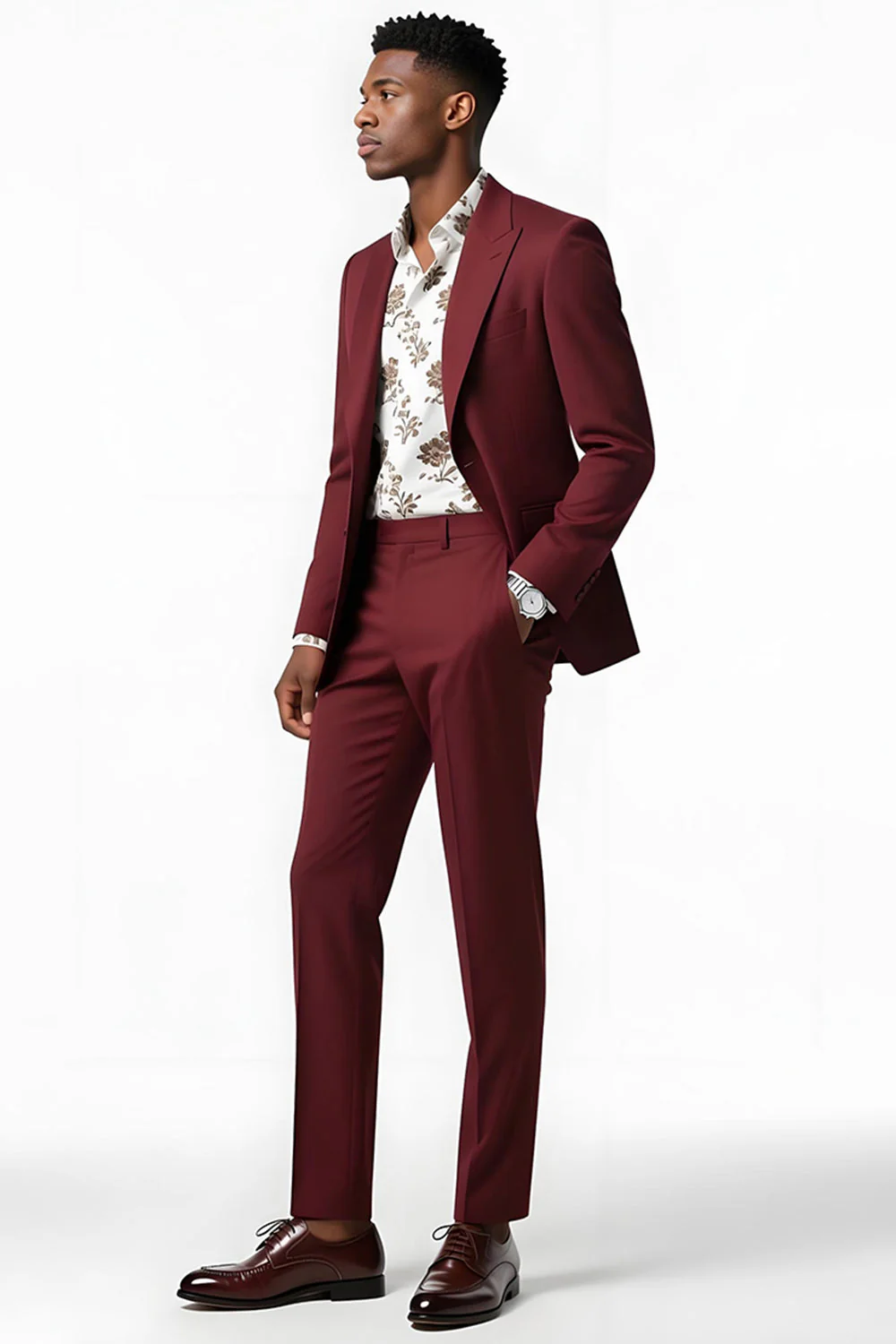 Burgundy Peak Lapel 2 pièces simple boutonnage hommes costumes - Image 3