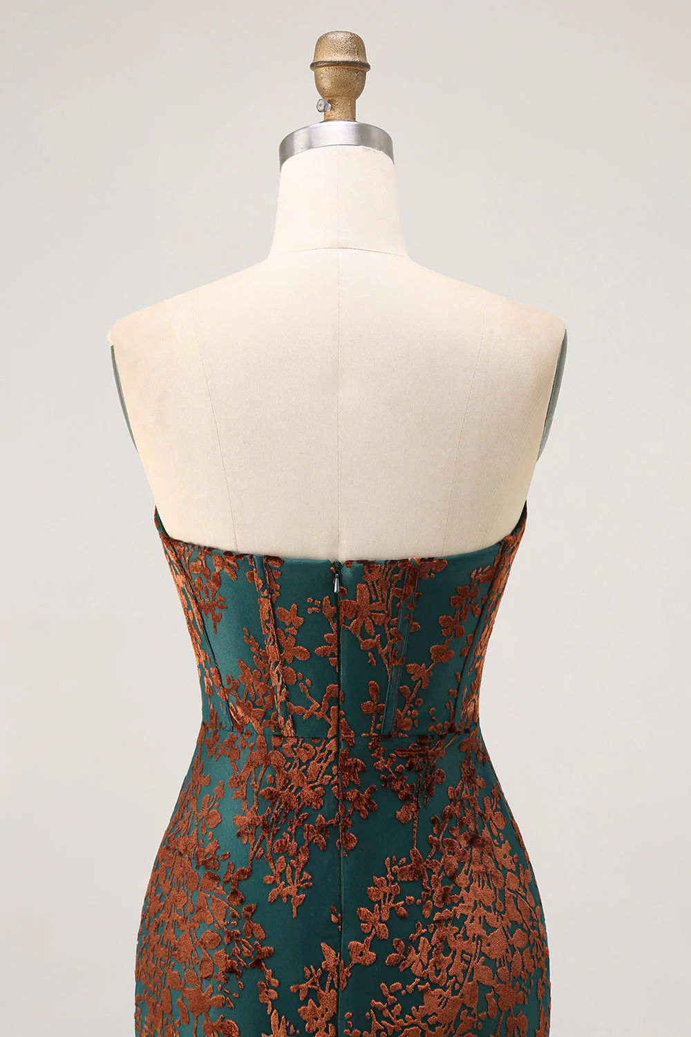 Bustier Peacock Green Corset Burnout Velvet Demoiselle d’honneur Robe avec Fente - Image 5