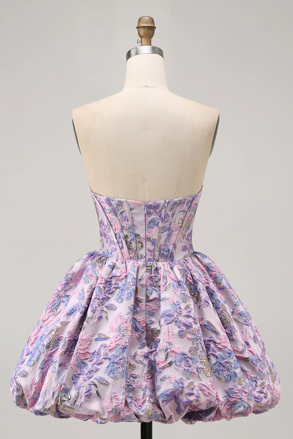 Bustier violet brocart a-ligne corset mini robe de bal avec ourlet à bulles - Image 2