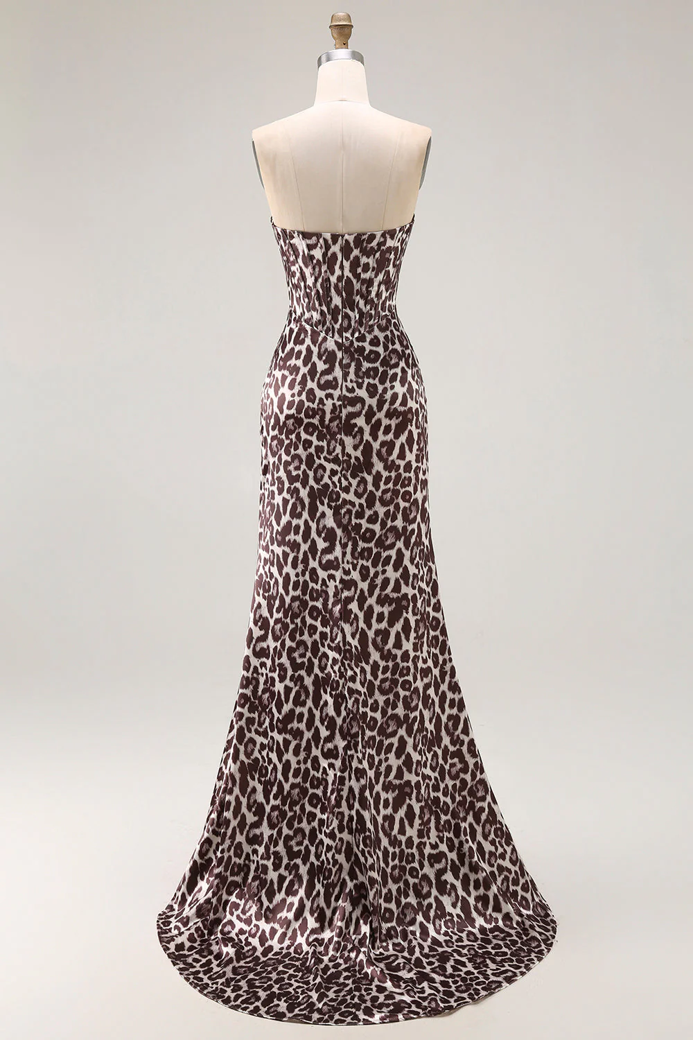 Robe de soirée sirène léopard café sans bretelles corset avec fente - Image 4