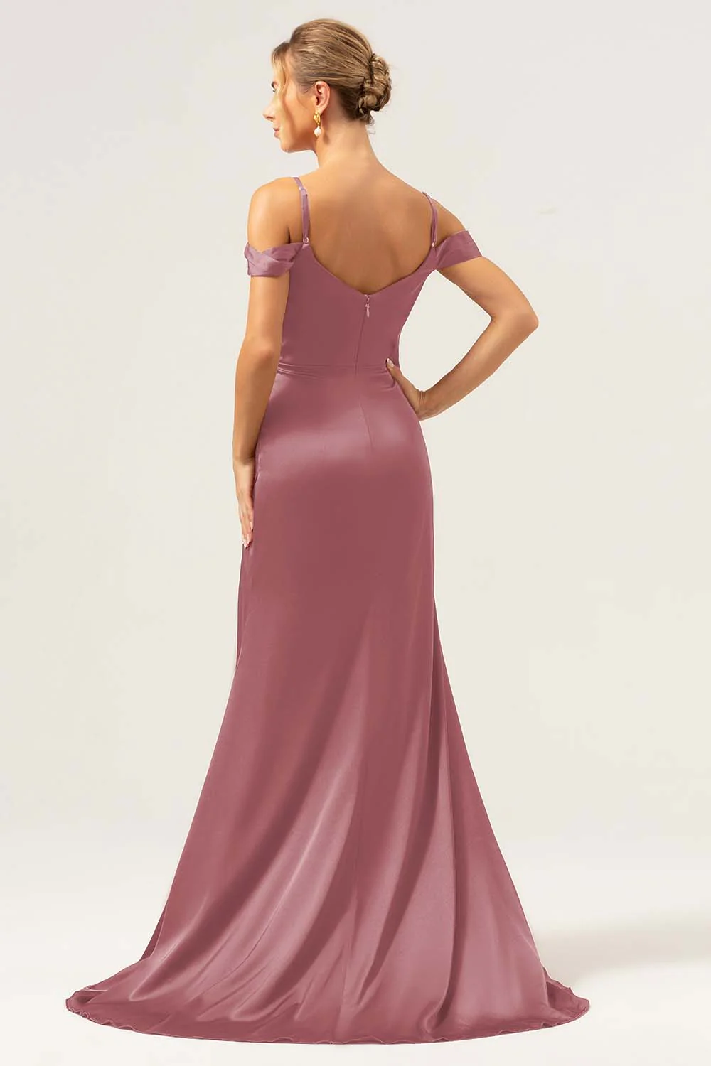 Robe longue de demoiselle d'honneur Sirène bustier corseté bretelles fines fente latérale - Image 10