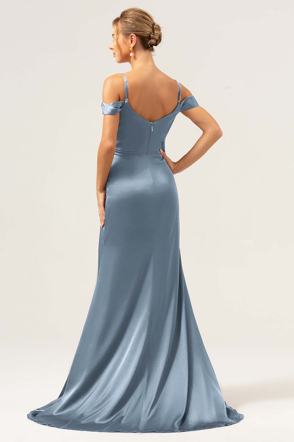 Robe longue de demoiselle d'honneur Sirène bustier corseté bretelles fines fente latérale - Image 24